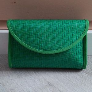 Vintage green herringbone weave purse